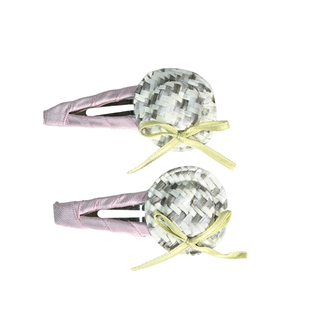 Kids Hair Clips 2pk - PINK WOVEN HAT